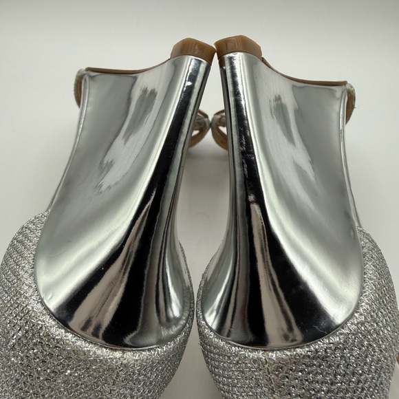 Jewel Badgley Mischka Silver Leather Sparkle Ankle Open Toe Strappy Sandal SZ 7 - Picture 9 of 16